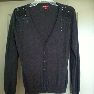 Target Merona Dark Gray Sequins Sequined Cardigan Long Sleeve Sweater Shirt Top